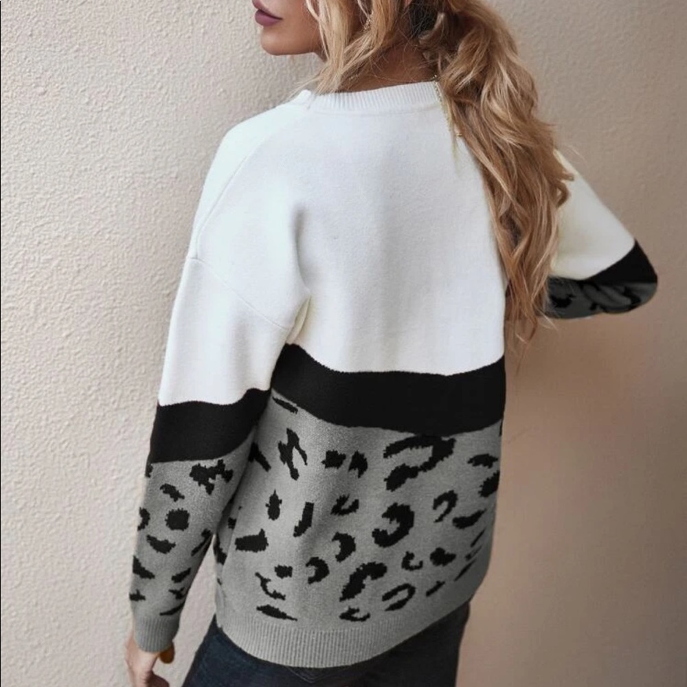 Leopard print chevron knit sweater gray - Picture 2 of 2